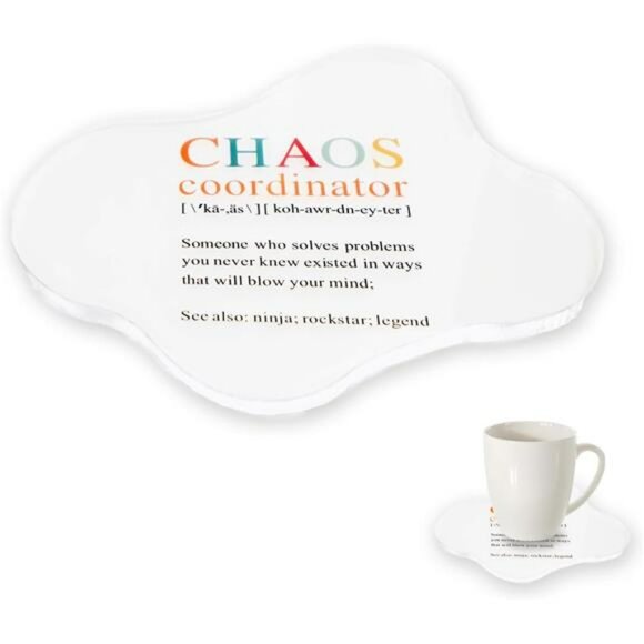Funny Chaos Coordinator Acrylic Coaster Set Coffee Cup Desk Office Gift - Picture 1 of 8
